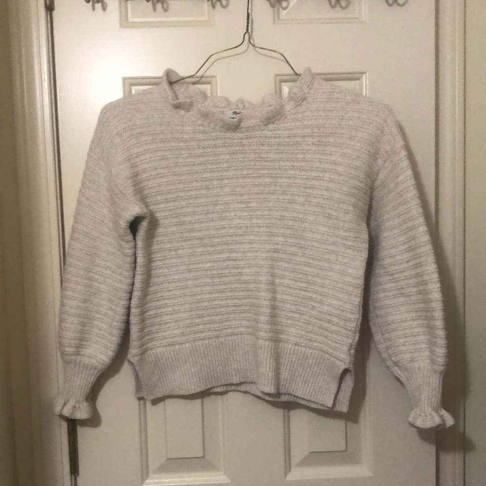 Madewell Ruffle Neck Wool Blend Pullover Sweater